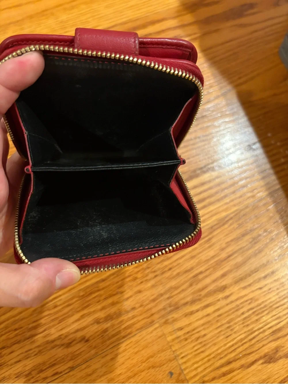 Yves Saint Laurent Embossed Red Leather Zip Coin Wallet